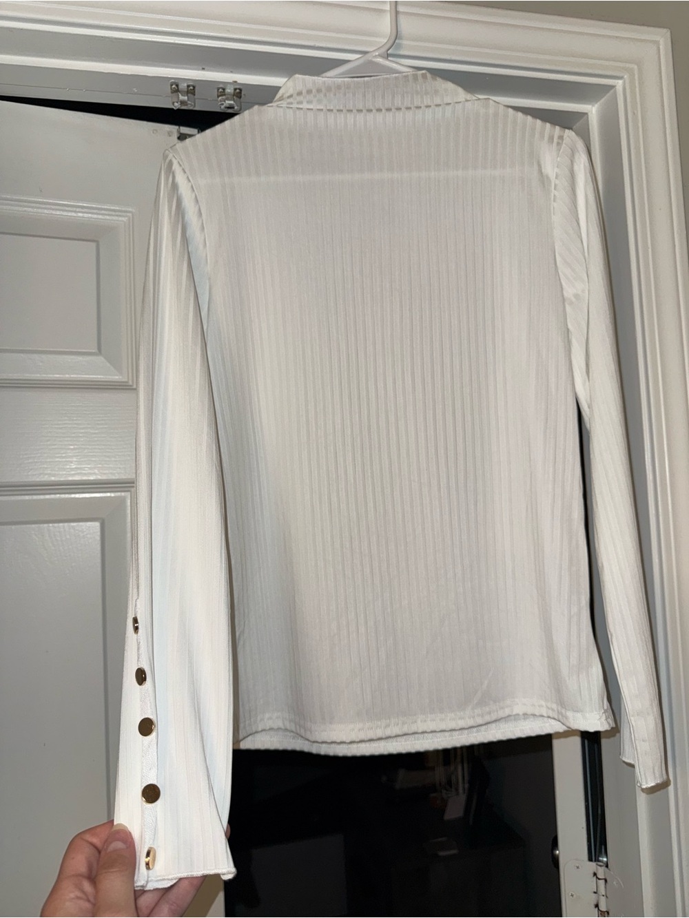 NWOT White Ribbed Long Sleeve Top with Gold Button Detail
